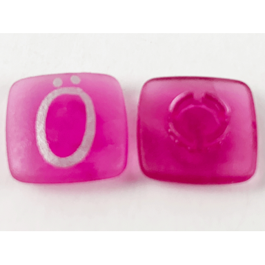 trans-dark pink clikits icon square 2 x 2 small with pin frosted with silver capital letter o with diaeresis ö pattern