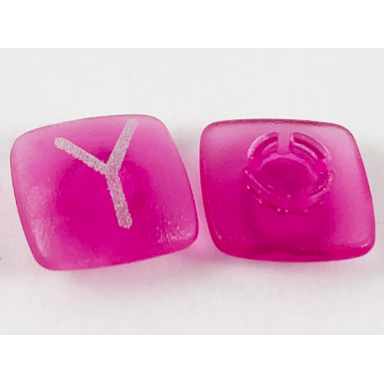 trans-dark pink clikits icon square 2 x 2 small with pin frosted with silver capital letter y pattern
