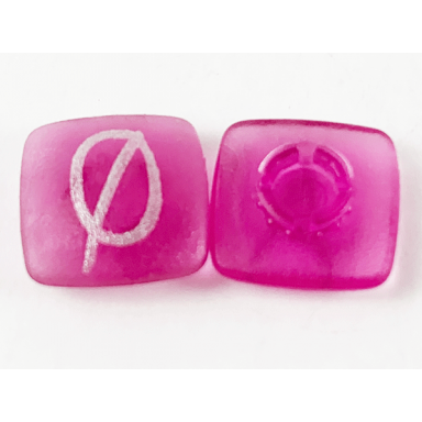 trans-dark pink clikits icon square 2 x 2 small with pin frosted with silver capital letter o with stroke ø pattern