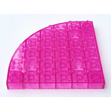 trans-dark pink brick round corner 12 x 12 with 3 support pegs