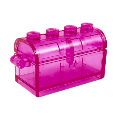 trans-dark pink container treasure chest with slots in back and same color thick hinge curved lid 4738a 4739a