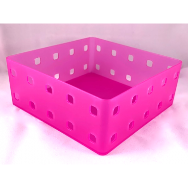 trans-dark pink clikits container 15 x 15 x 5 with 10 holes on each side