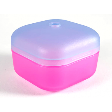 trans-dark pink clikits container square box with hole with trans-medium blue lid 51462 51285