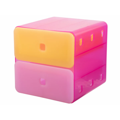 trans-dark pink clikits container drawer unit with 12 holes with trans-light orange drawer with hole and trans-pink drawer with hole clikits181 clikits182