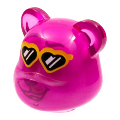 trans-dark pink minifigure head modified bear with molded dark pink core and printed magenta eyebrows nose and mouth yellow heart sunglasses with black lenses pattern