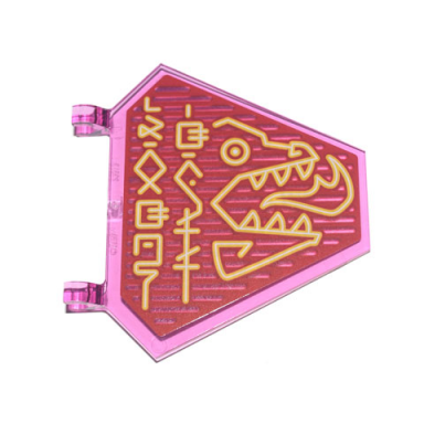 trans-dark pink flag 5 x 6 hexagonal with yellow stylized neon ninjago logogram dragon grill and dragon breathing fire pattern sticker - set 71741