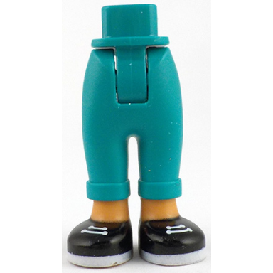 dark turquoise mini doll hips and trousers with back pockets and cuffs with molded nougat ankles and feet and printed black shoes with white laces and soles pattern - thick hinge