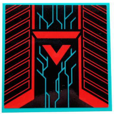 tile 6 x 6 with bottom tubes with red and black triangle geometric shapes and dark turquoise angled lines pattern sticker - set 71708