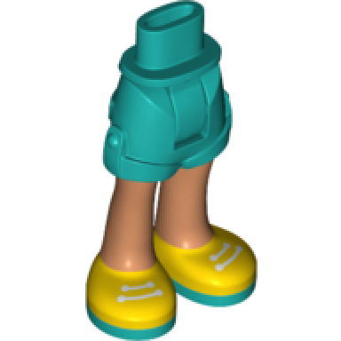 dark turquoise mini doll hips and shorts with nougat legs and yellow shoes with dark turquoise soles and white laces pattern - thick hinge