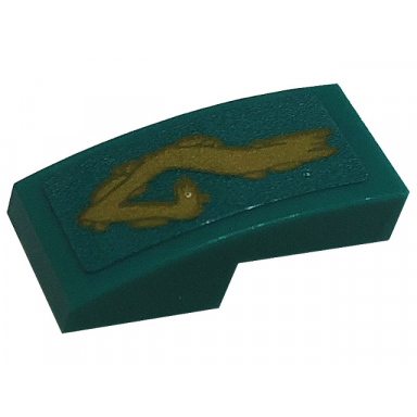 dark turquoise slope curved 2 x 1 x 2 3 with gold tribal symbol tattoo on dark turquoise background pattern model left side sticker - set 71746