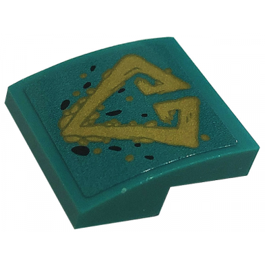 dark turquoise slope curved 2 x 2 x 2 3 with black spots and gold diamond tribal symbol tattoo pattern sticker - set 71746