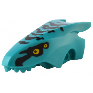 dark turquoise dragon head avatar ikran jaw upper with black stripes and bright light orange eyes pattern