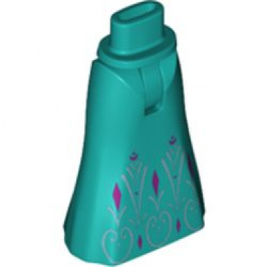 dark turquoise mini doll hips and skirt full length with magenta diamonds and silver filigree pattern - thick hinge