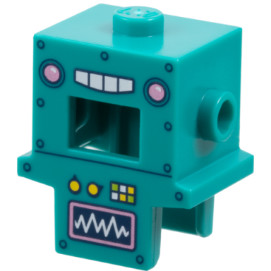 dark turquoise minifigure headgear head cover costume robot with rivets buttons and monitor wave readout pattern