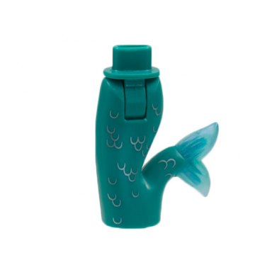 dark turquoise mini doll hips and mermaid merman tail assembly with molded satin trans-light blue caudal fin and printed metallic light blue scales pattern