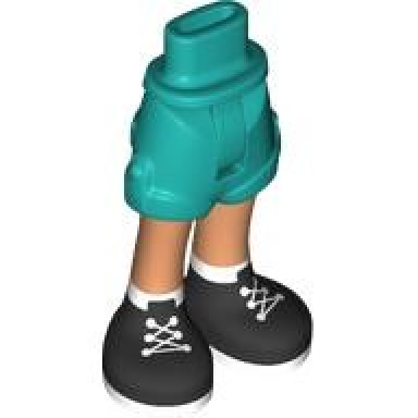 dark turquoise mini doll hips and shorts with molded nougat legs and printed black and white boots with laces pattern - thin hinge