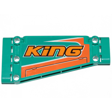 dark turquoise technic panel plate 5 x 11 x 1 tapered with orange stripes and king pattern model right side sticker - set 42117
