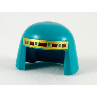 dark turquoise minifigure headgear nemes kerchief with gold and dark red trim pattern