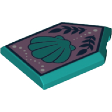 dark turquoise tile modified 2 x 3 pentagonal with seashell and laurels pattern