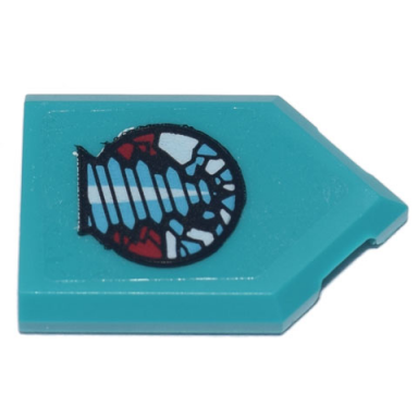 dark turquoise tile modified 2 x 3 pentagonal with rock raiders drill logo pattern sticker - set 71741