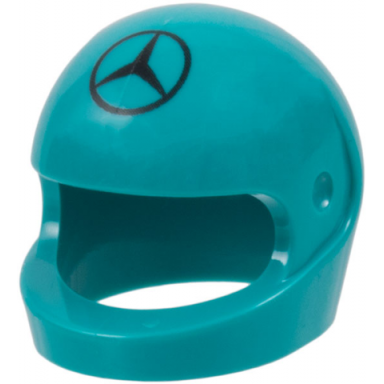 dark turquoise minifigure headgear helmet motorcycle standard with black mercedes logo pattern