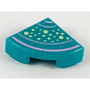 dark turquoise tile round 1 x 1 quarter with bright light yellow spots bright pink and metallic light blue lines pattern