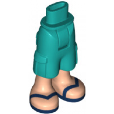 dark turquoise mini doll hips and trousers cropped large pockets light nougat legs and dark blue sandals with v-shaped straps pattern - thick hinge