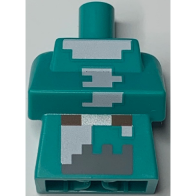 torso modified long with folded arms with pixelated dark brown and silver belt and white and dark bluish gray minecraft snow villager pattern