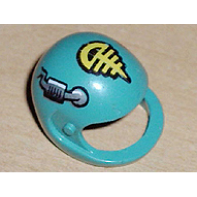 dark turquoise technic figure accessory helmet with yellow black and silver pattern