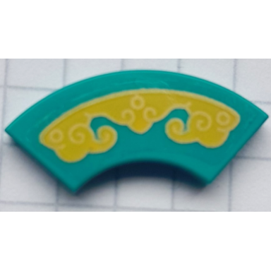 dark turquoise tile round corner 2 x 2 macaroni with yellow swirls with gold outline pattern sticker - set 80111