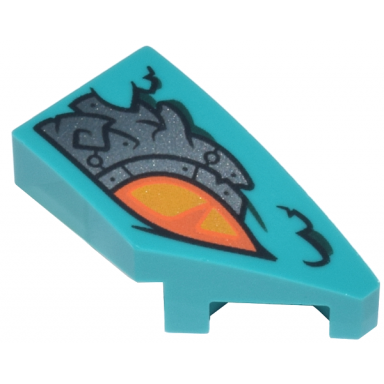 dark turquoise wedge 2 x 1 x 2 3 right with orange and bright light orange eye and silver armor plates pattern