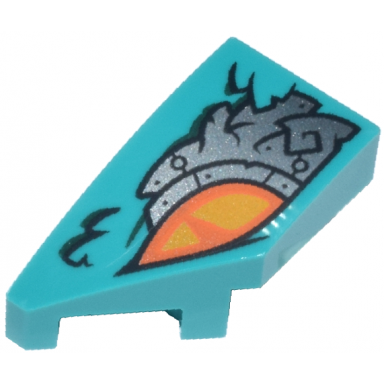 dark turquoise wedge 2 x 1 x 2 3 left with orange and bright light orange eye and silver armor plates pattern