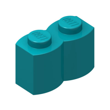dark turquoise brick modified 1 x 2 with log profile