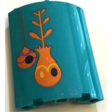 dark turquoise cylinder quarter 4 x 4 x 6 with orange yellow and medium lavender hanging troll pods pattern model left side sticker - set 41255