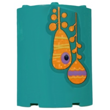 dark turquoise cylinder quarter 4 x 4 x 6 with orange yellow and medium lavender hanging troll pods pattern model right side sticker - set 41255