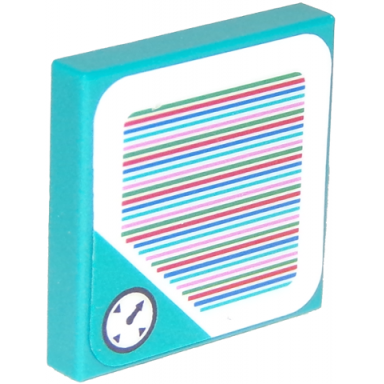 dark turquoise tile 2 x 2 with super mario scanner code time block timer clock pattern sticker - sets 71365 71369