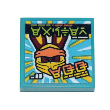 dark turquoise tile 2 x 2 with ninjago logogram easter egg and reddish brown bunny wearing yellow and orange ninjago wrap pattern sticker - set 71741