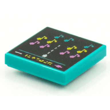 dark turquoise tile 2 x 2 with beatbit album cover - music notes in space invaders-style pattern