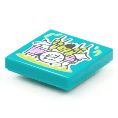 dark turquoise tile 2 x 2 with beatbit album cover - four arm drummer pattern