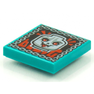 dark turquoise tile 2 x 2 with beatbit album cover - skull with red eyes and tongue pattern