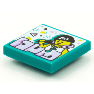 dark turquoise tile 2 x 2 with beatbit album cover - rapper in black beanie with music note necklace pattern