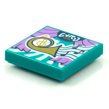 dark turquoise tile 2 x 2 with beatbit album cover - gold french horn pattern