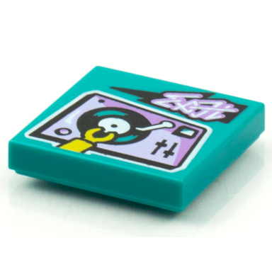 dark turquoise tile 2 x 2 with beatbit album cover - record turntable and hand pattern