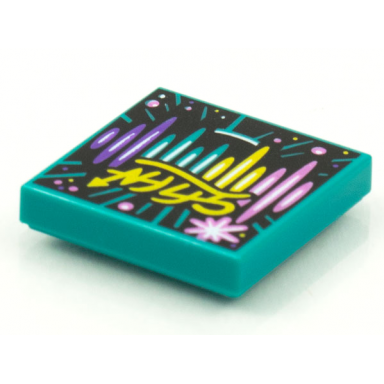 dark turquoise tile 2 x 2 with beatbit album cover - pink yellow dark turquoise and dark purple stripes lines and dots pattern