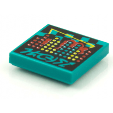 dark turquoise tile 2 x 2 with beatbit album cover - red yellow and dark turquoise dots pattern