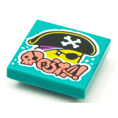 dark turquoise tile 2 x 2 with beatbit album cover - pirate head pattern