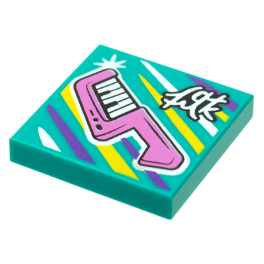 dark turquoise tile 2 x 2 with beatbit album cover - keytar pattern
