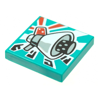 dark turquoise tile 2 x 2 with beatbit album cover - megaphone loudhailer space gun pattern