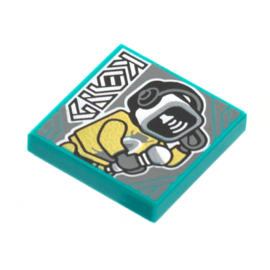 dark turquoise tile 2 x 2 with beatbit album cover - robot singer with beatbox head pattern