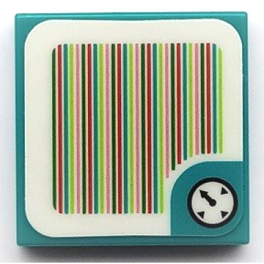 dark turquoise tile 2 x 2 with super mario scanner code time block timer clock pattern sticker - sets 71389 71408